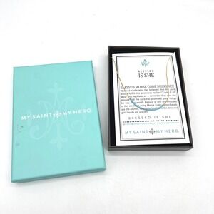 My Saint My Hero Blessed Is She Morse Code Necklace Turquoise Gold